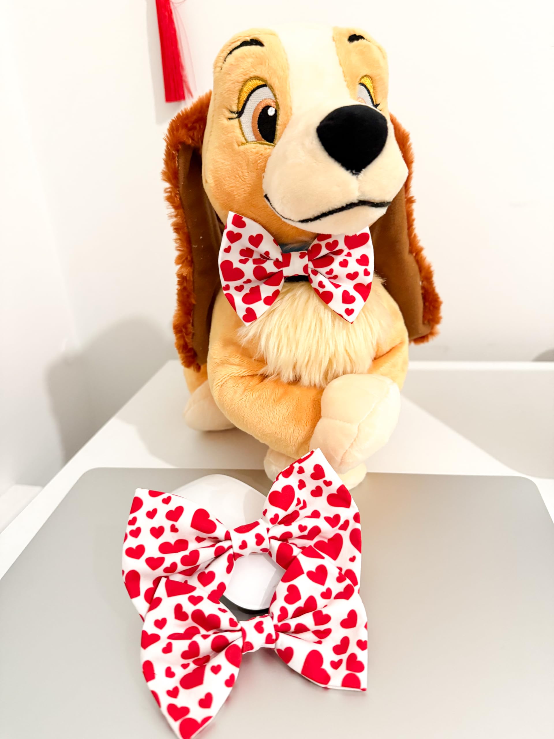 New Dogs Bow Tie Valentine's Day pink red LOVE Elastic Band attach COLLAR ACCESSORY UK (M), orange - Image 2