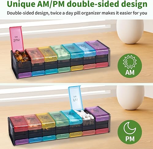 Miniatura 5 de Daviky Organizador semanal extra grande de píldoras 2 veces al día, XXL con pastillero de 7 días con compartimentos grandes AM PM, sin BPA, estuche