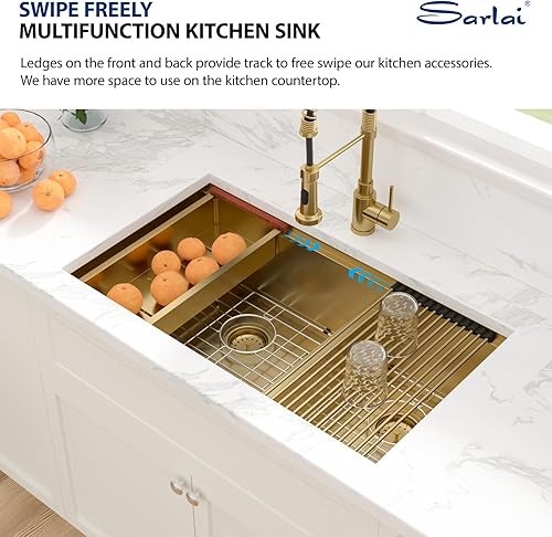 Vista 12 de Sarlai Fregadero doble de 33 piezas para empotrar - Fregadero de cocina de 33 x 19 pulgadas, acero inoxidable de calibre 16, esquina redonda, doble