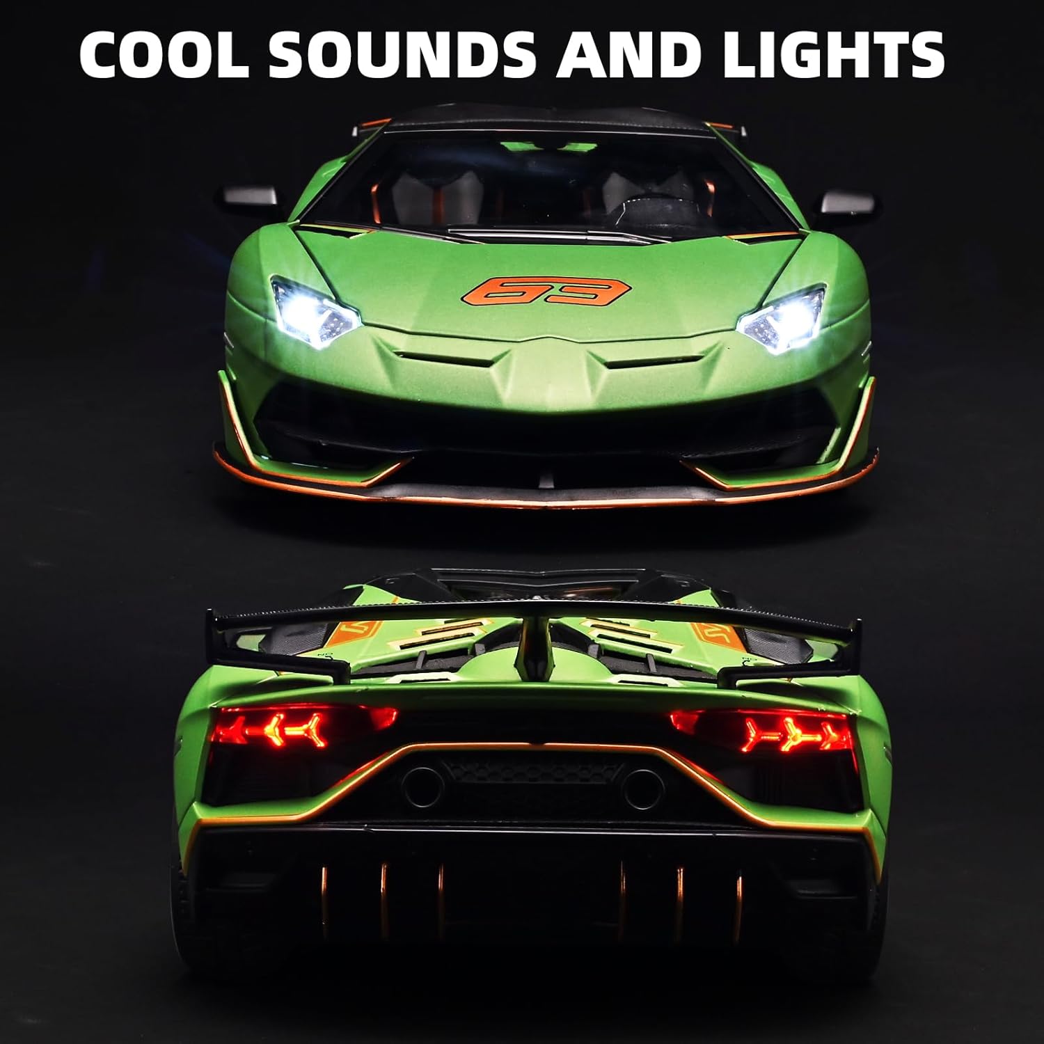 OANMYJJO Car Toys for Boys 1/18 Diecast Cars SVJ 63 Model Car Kits,Collectibles Model with Light and Sound,Race Cars for Kids Ages 4-8（Green）