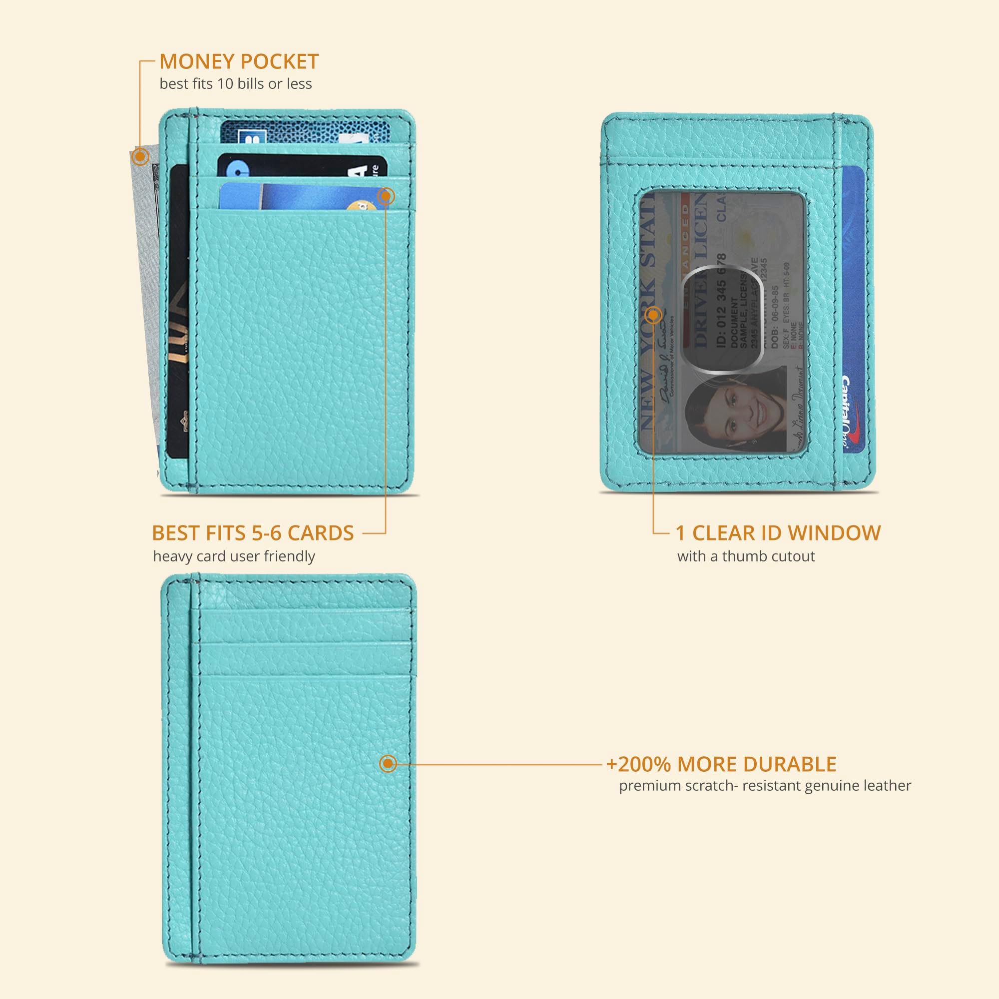 Oak Leathers Minimalist Wallet for Men & Women RFID Front Pocket Card Holder Wallets (Light green, Small)