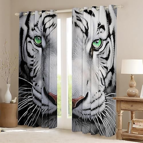 Miniatura 2 de Feelyou Cortinas de tigre blanco con patrón de animales salvajes, paneles de cortina para ventana para niños y adultos, estilo de vida silvestre,