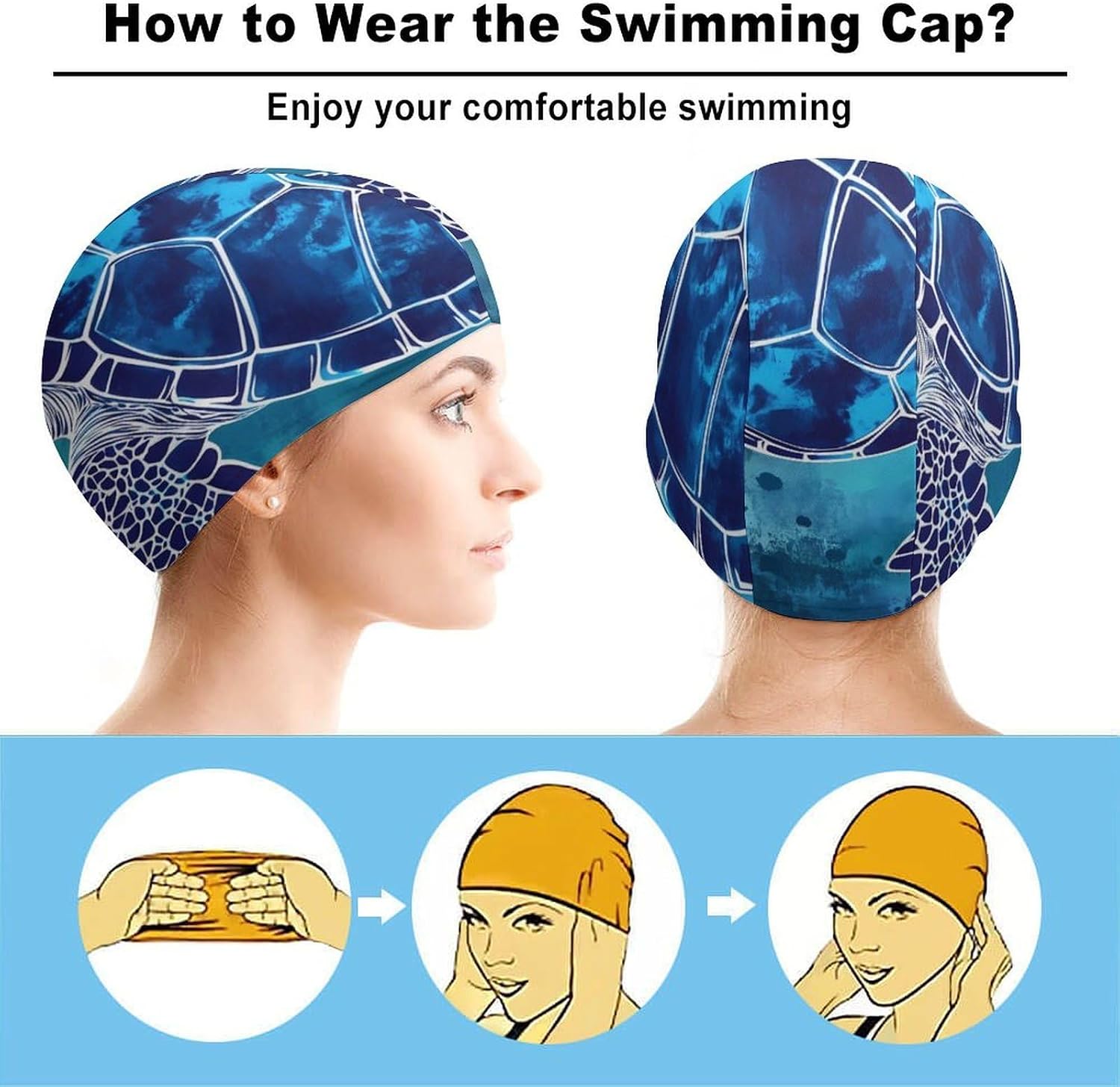 Turtle Ocean Daisy Flowers Womens Swim Cap for Men Adult Swimming Hat Curly Short Medium Long Hair