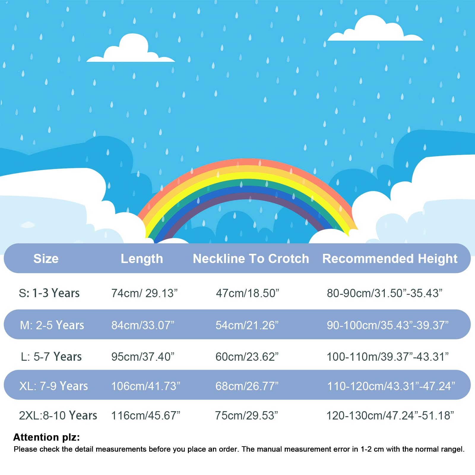 Traje de Lluvia Niños Niñas Chubasquero de Una Pieza Niños Mono Impermeable Transpirable Poncho de Lluvia Ligero Traje de Barro Cremallera Ropa de Lluvia 1-10 Años