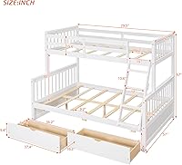 Vista 123 de Harper & Bright Designs Litera de tamaño matrimonial sobre matrimonial con 3 cajones, litera de madera maciza con almacenamiento y riel