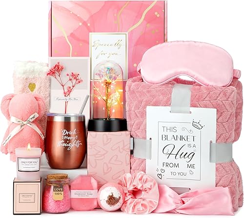 Birthday and Get Well Gifts for Women - Relaxing Spa Care Package With Luxury Flannel Blanket - New Year Gifts For Best Friend