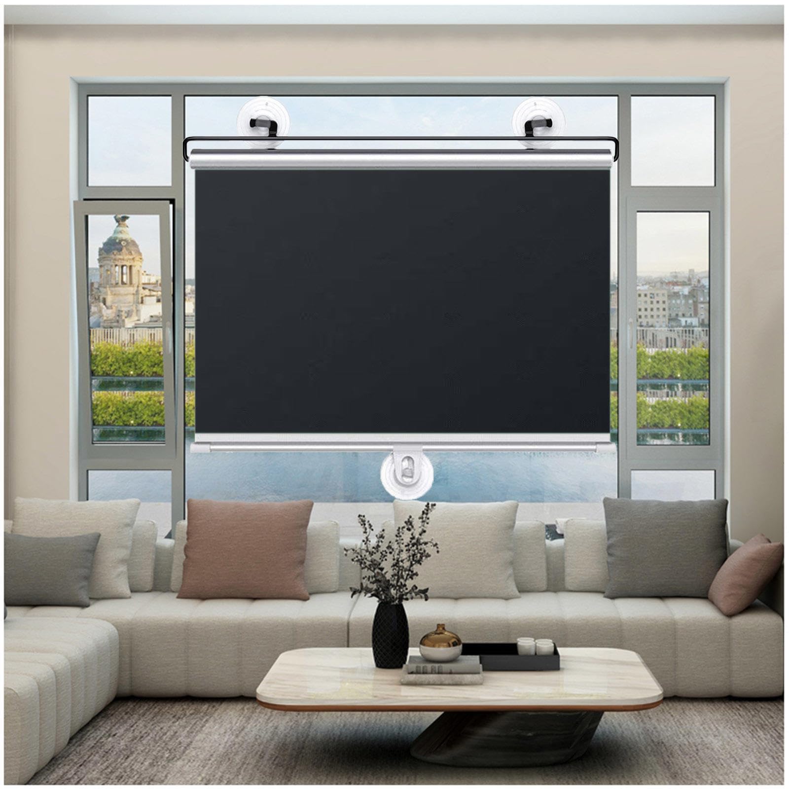 Suction Cup Blackout Roller Shades for Windows, Automatic Retractable Sunshade Roller Blinds, Temporary Privacy Blinds No Drilling, Blackout Curtains 40–80cm Wide,black-58x125cm/22.8 * 49in