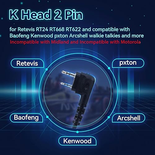 Miniatura 5 de Retevis EHK012 Auricular plegable de radio bidireccional con micrófono, reducción de ruido, ajuste de volumen, compatible con Baofeng UV-5R BF-F8HP