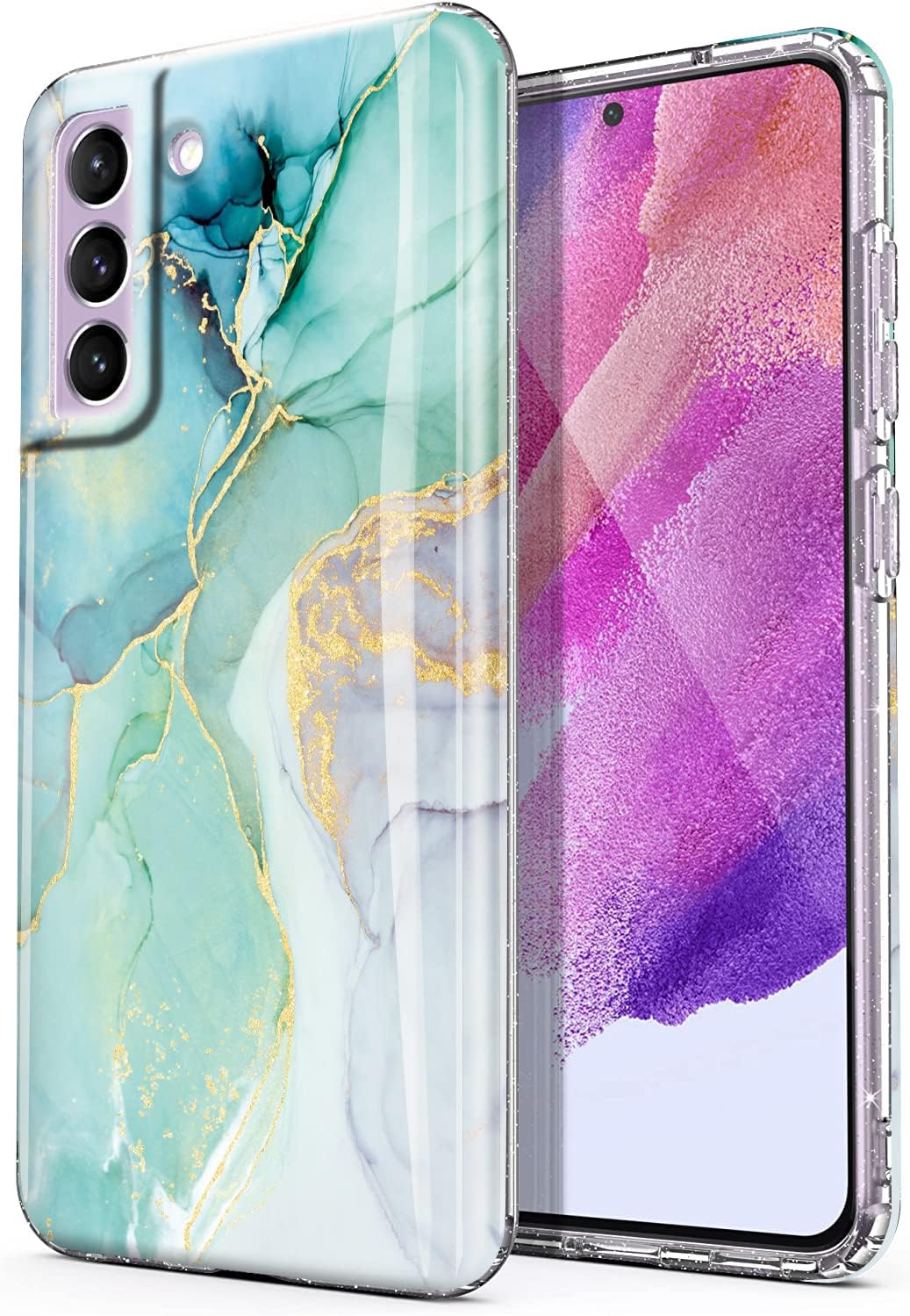 luolnh Galaxy S22 Case,Samsung Galaxy S22 Case Marble Brilliant Cute Design Shockproof Soft Silicone Rubber TPU Bumper Cover Skin Phone Case for Samsung S22 5G-Abstract Mint