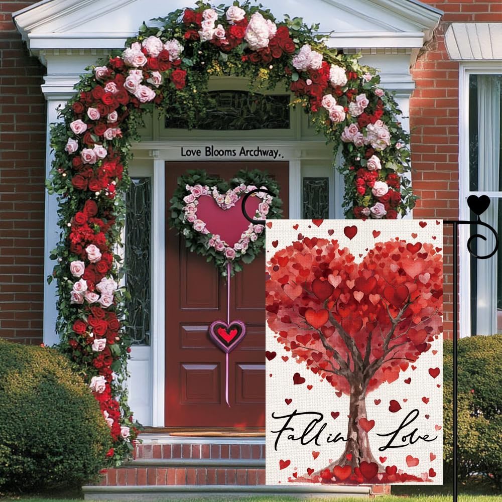 Valentine's Day Red Love Heart Tree Garden Flag 12x18 Inch, Fall In Love Anniversary Holiday Garden Flag for Outside Wedding Farmhouse Yard Decoration - Image 7