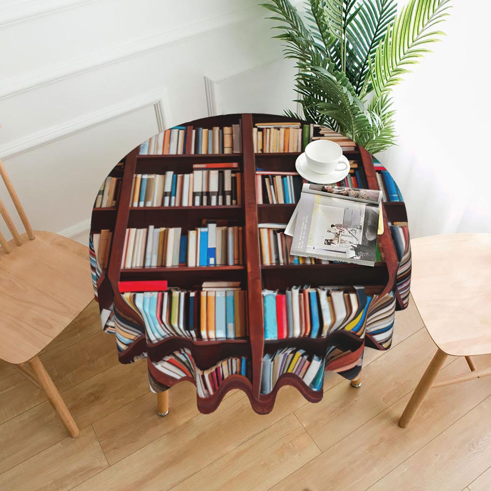 OKFSTY books Print Round Tablecloth 60in for Wedding Elegant Polyester Cover for Party Reception Festive Dinner