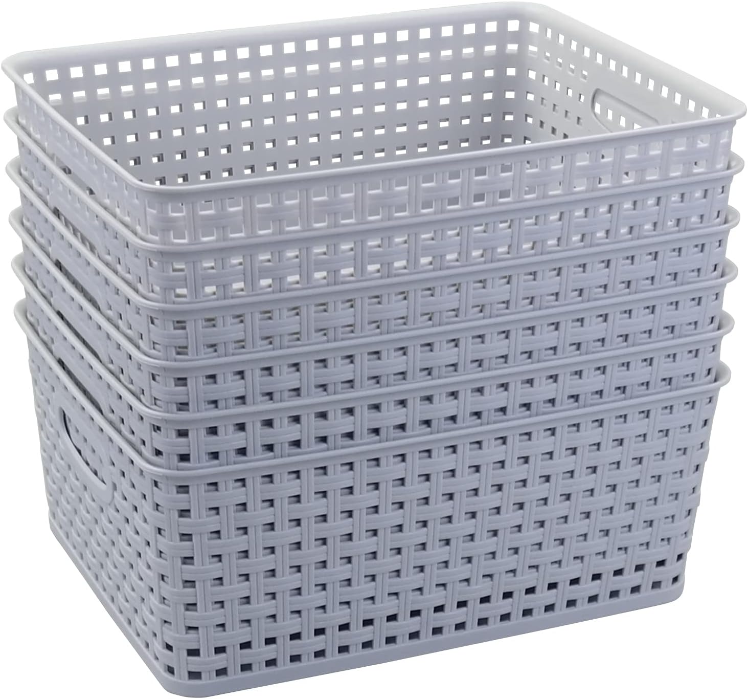 Plastic Woven Storage Basket, Grey Organizer Basket Box Set of 6