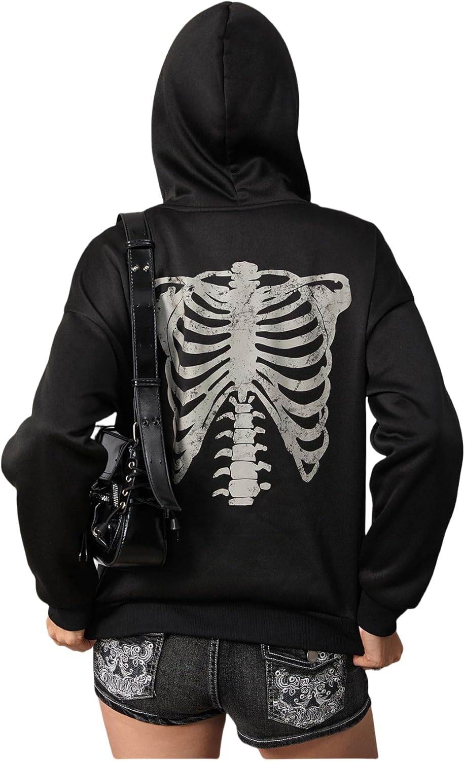 SHENHE Women's Y2k Skeleton Hoodie Pullover Goth Punk Graphic Long Sleeve Hoodie Sweatshirt