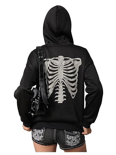 SHENHE Women's Y2k Skeleton Hoodie Pullover Goth Punk Graphic Long