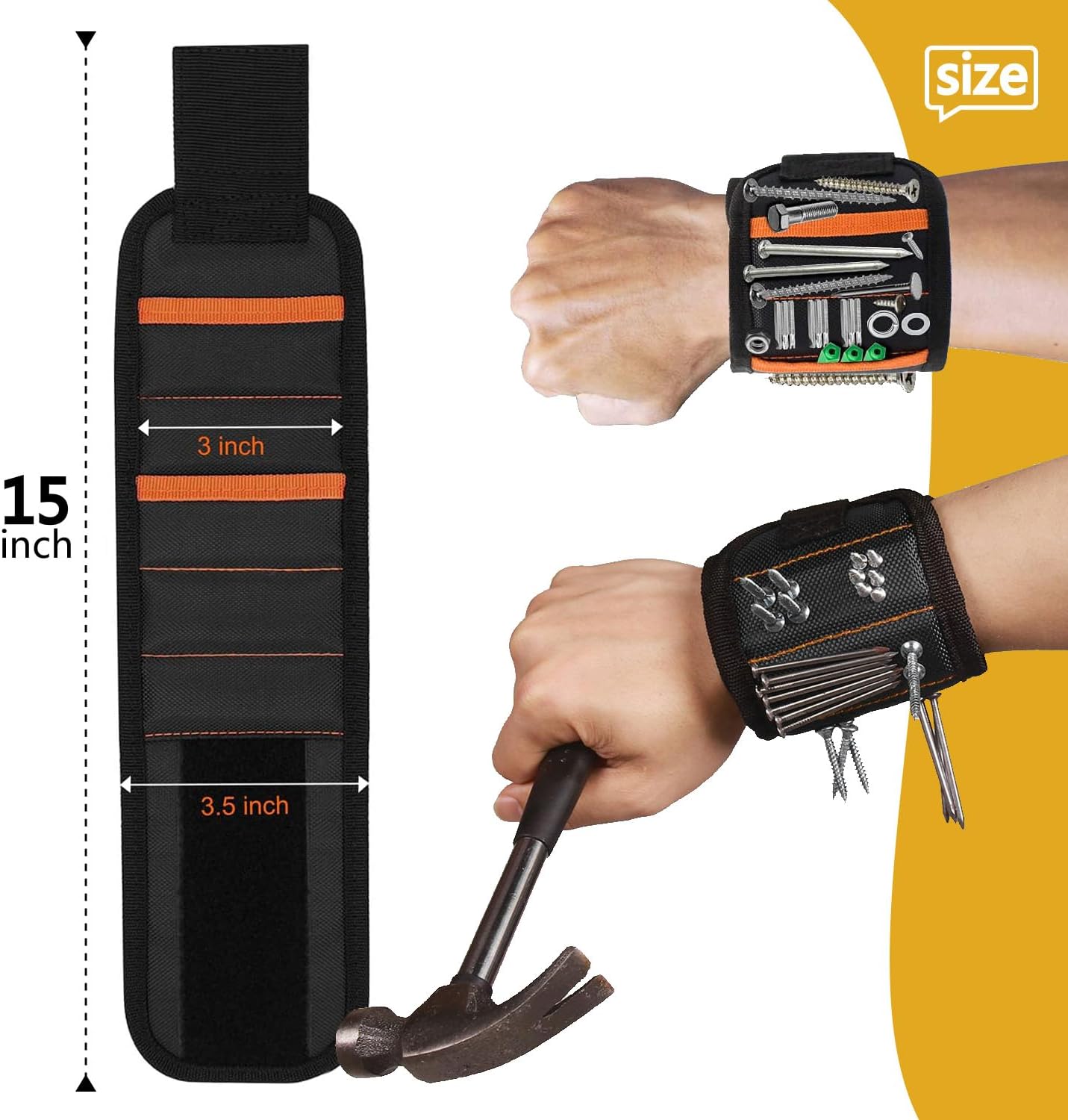 Magnetic Wristband for Holding Tools with 15 Magnets for Screws and Nails image 2