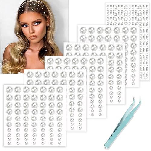Miniatura 8 de NOOEPC Gemas autoadhesivas para el cabello y perlas para el cabello, perlas faciales y joyas, calcomanías para maquillaje, diamantes para el