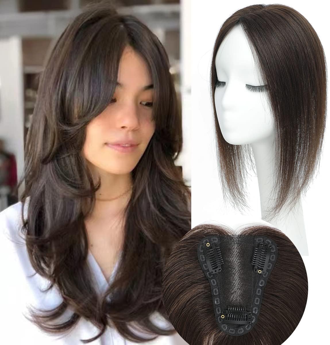 Aimeolyn Hair Toppers for Women Real Human Hair,14inch Hairs Topper for Women No Bangs Top Extensions Pieces for Thinning Hairs Upgrade Lace Base 14inch