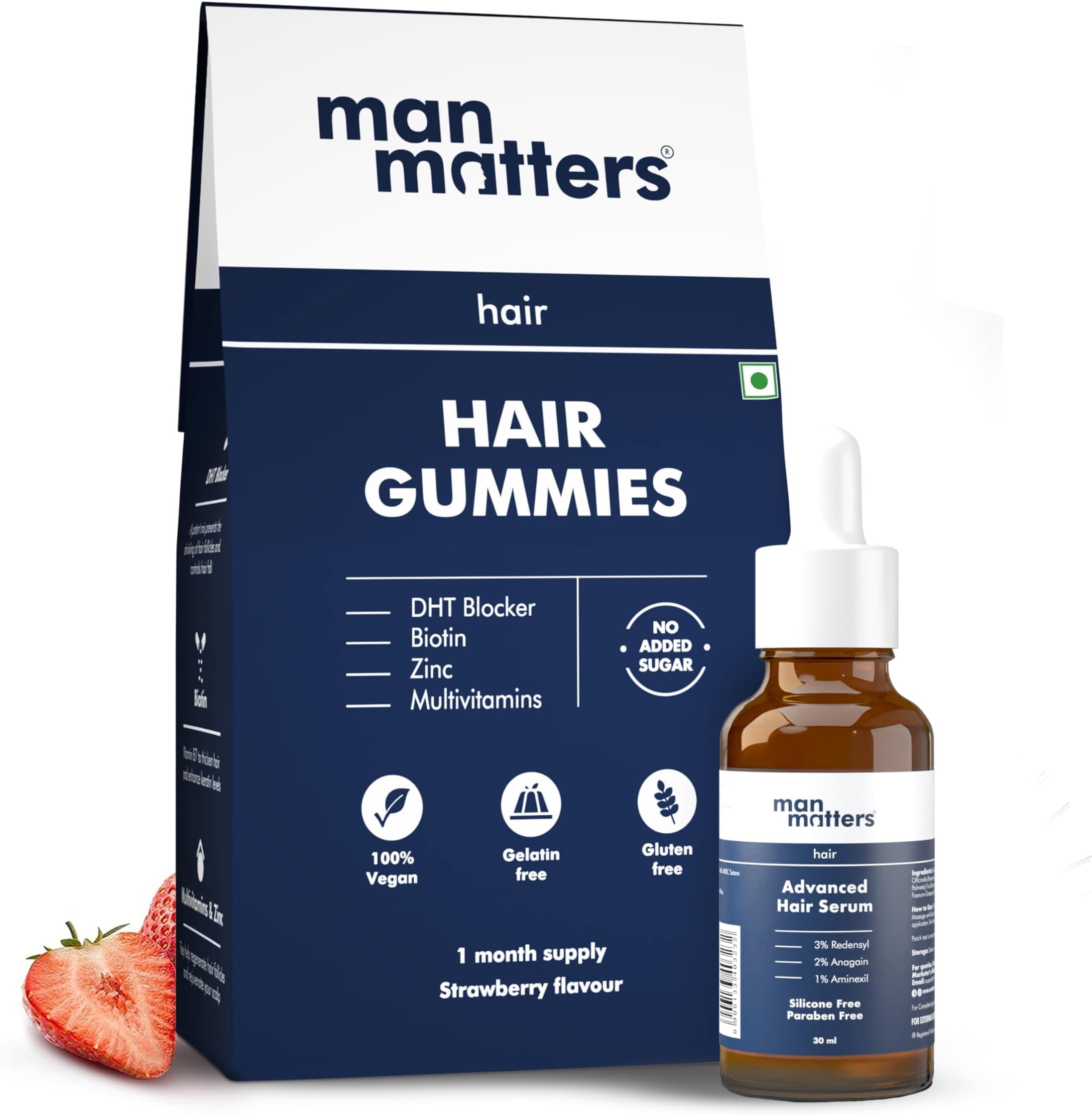 Man Matters Advanced Hair Serum (30ML) & Biotin Hair Gummies (30N) | With Biotin, Multivitamins, Redensyl & Procapil | No Added Sugar