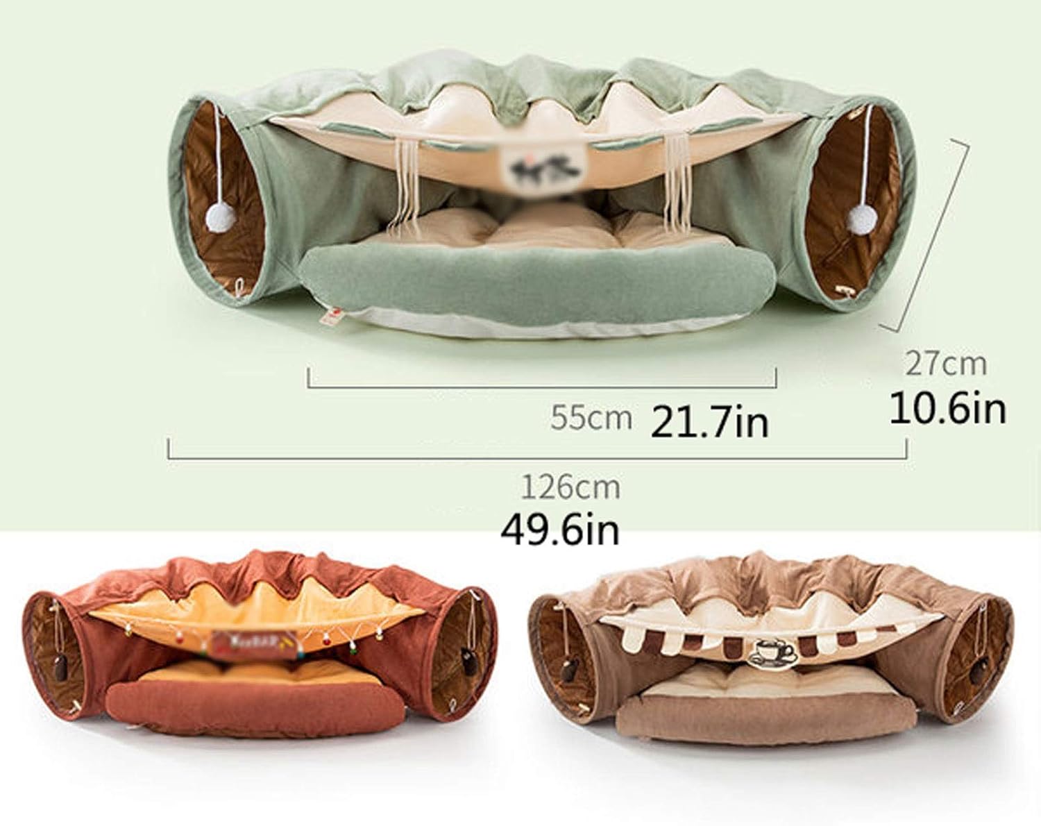 Dogs and Cats Pet pad Cat Tunnel, Large Indoor Outdoor Collapsible Pet Toy Tunnel Tube with Bag for Puppy, Kitty Pet Bed (Color : Green)