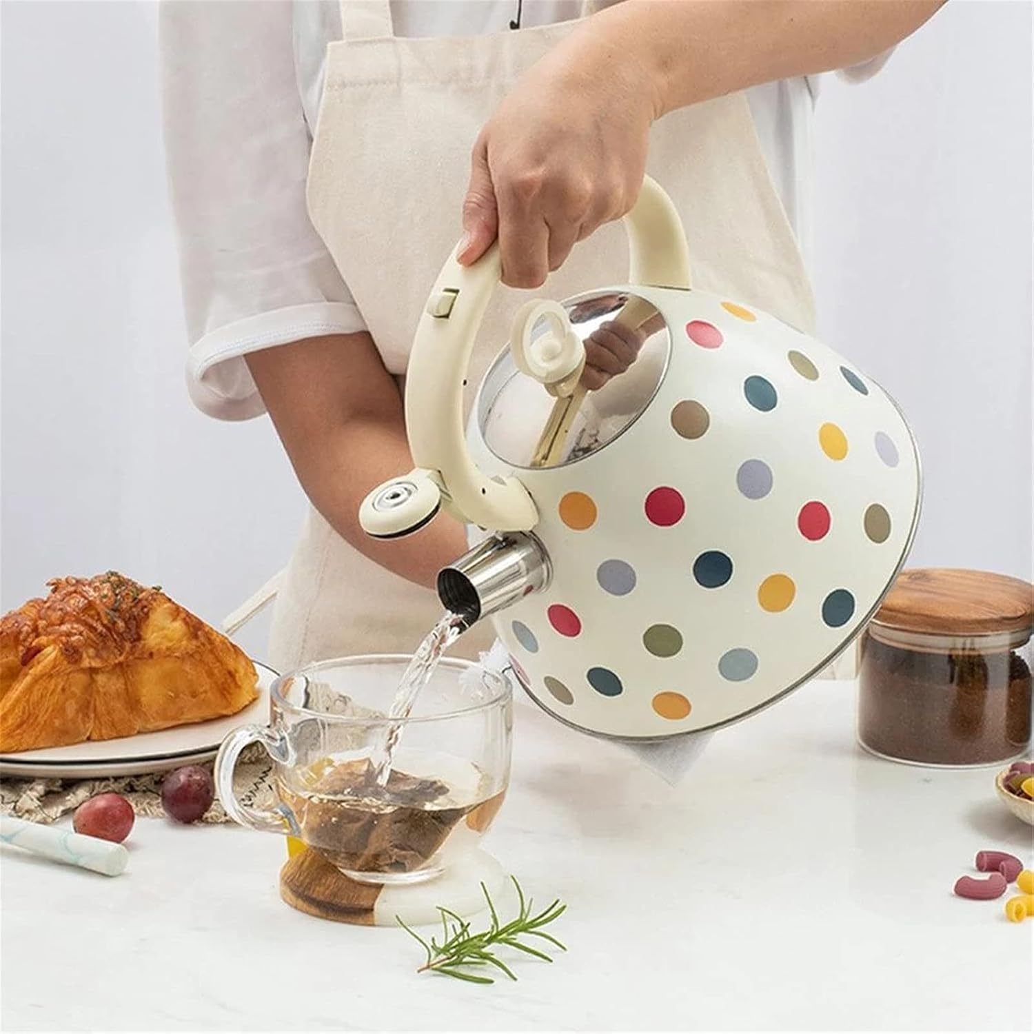 Whistling Tea Kettle 3L Whistle Kettle Stainless Steel Whistling Tea Kettle Camping Kitchen Hot Water Pot with Handle for Camping Hiking (Color : White Size : One Size) (White One Size)