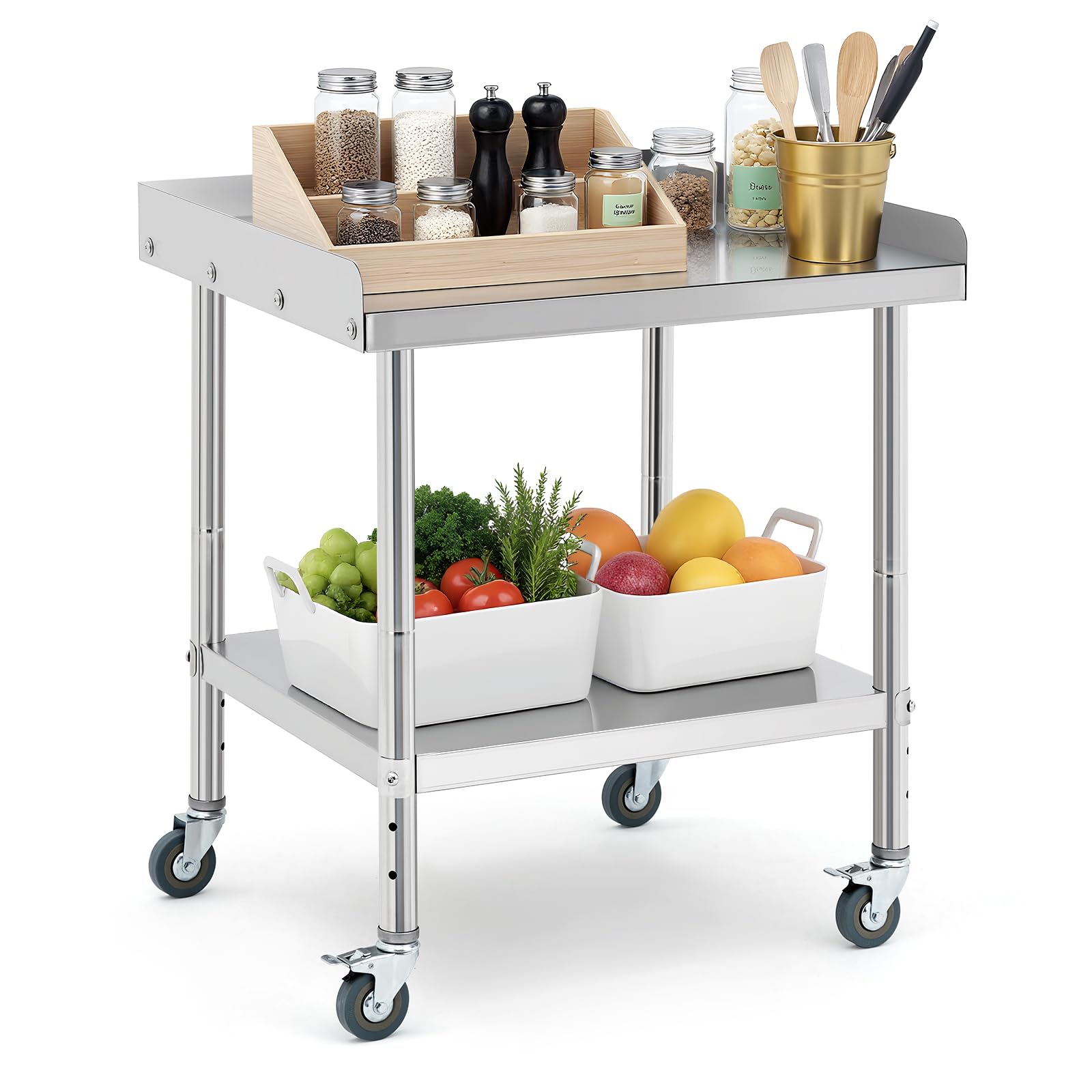Hipicute Stainless Steel Table,Prep Table with Removable Baffle,Versatile Commercial Worktable with 4 Wheels for Kitchens&amp;Restaurants (28 * 24 * 30inch with Removable Baffle)