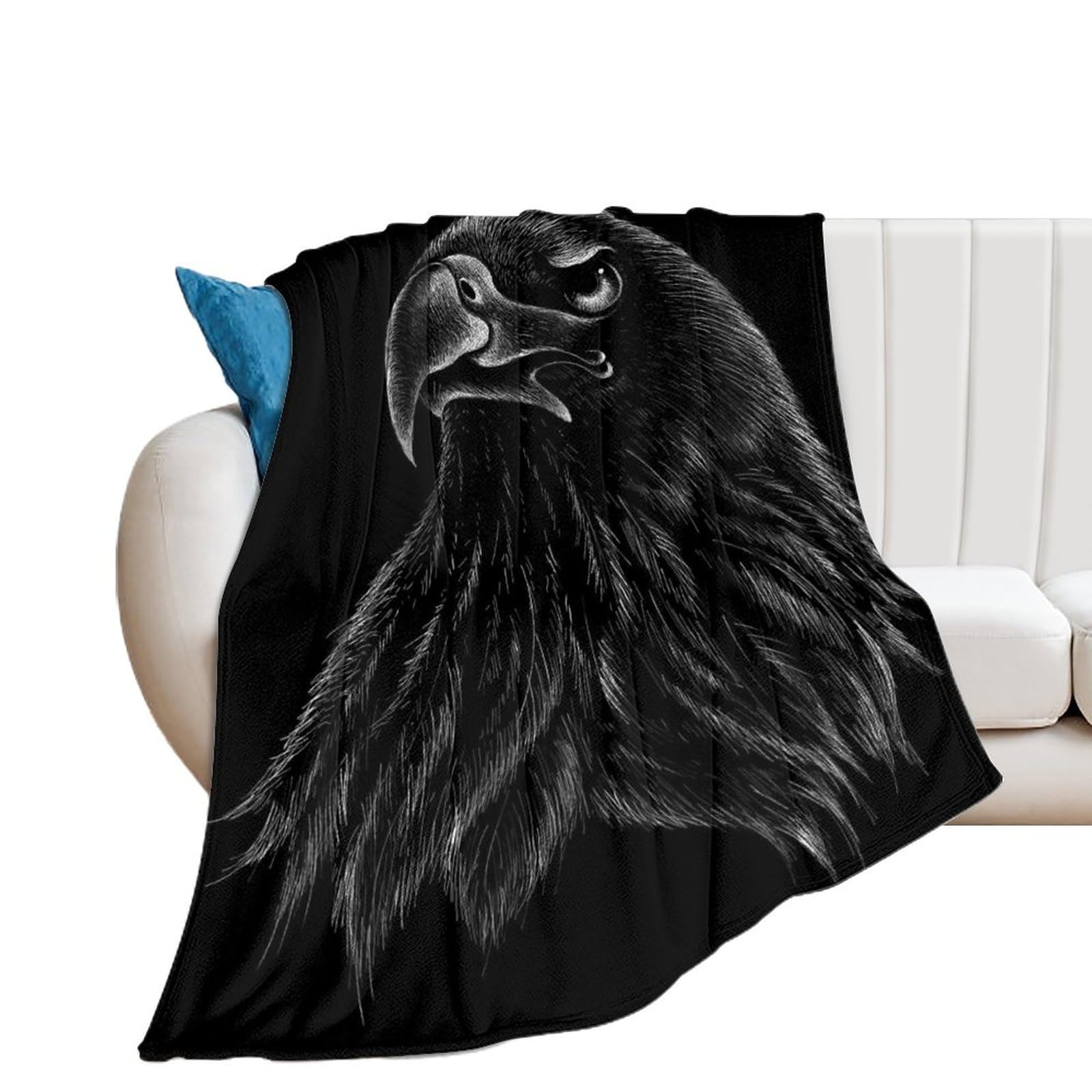 Couverture polaire oiseau noir douceur flanelle pour soirée canapé