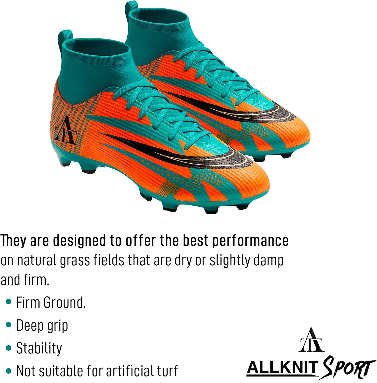 ALLKNIT Men's Soccer Shoes High-Tops Lace-Up Non-Slip Spikes Indoor Football Futsal TF Turf Cleats
