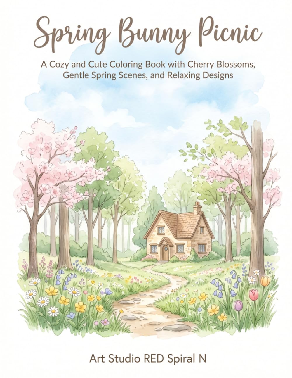 Spring Bunny Picnic: A Cozy and Cute Coloring Book with Cherry Blossoms, Gentle Spring Scenes, and Relaxing Designs
