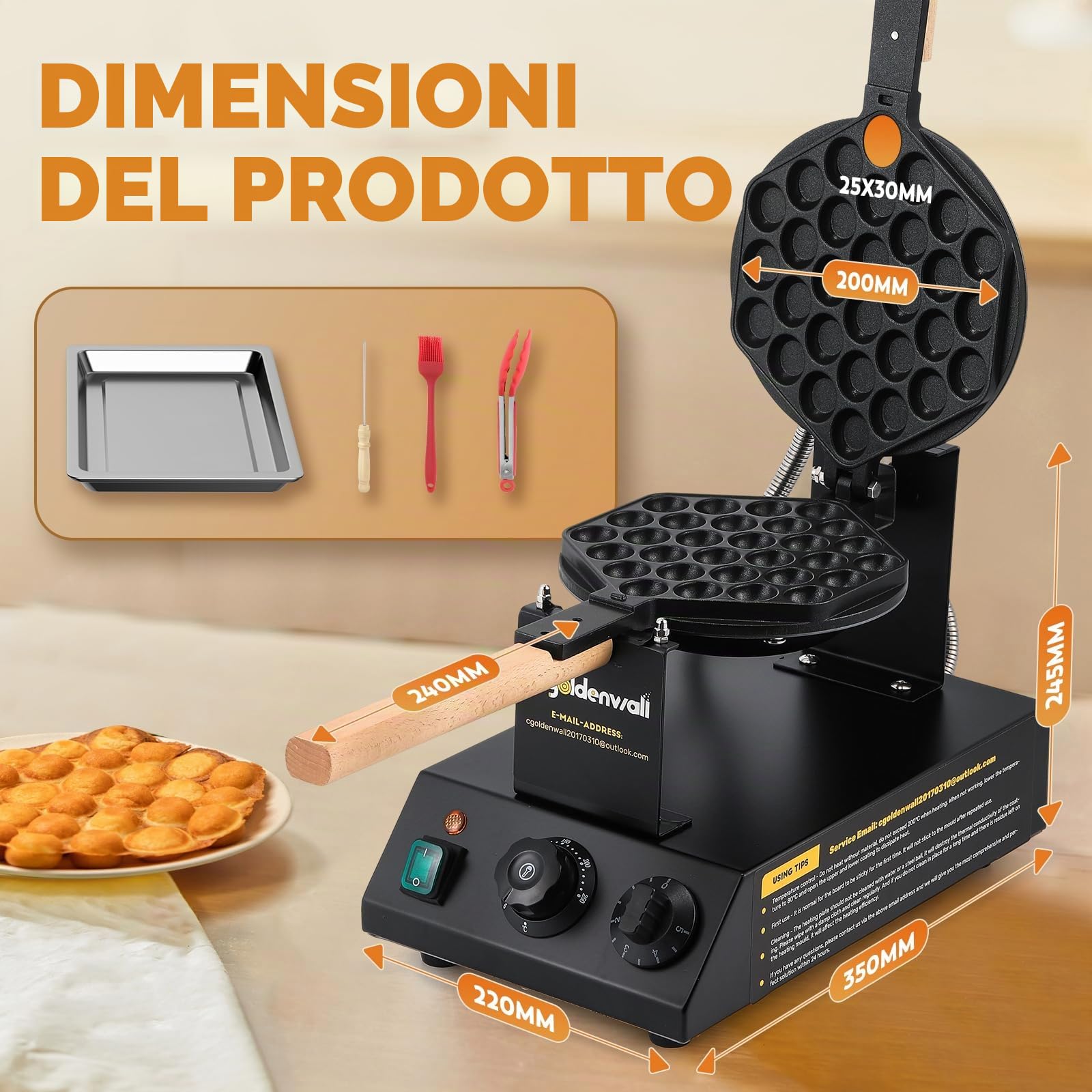 CGOLDENWALL Macchina per Bubble Waffle Commerciale, Antiaderente, 1400W