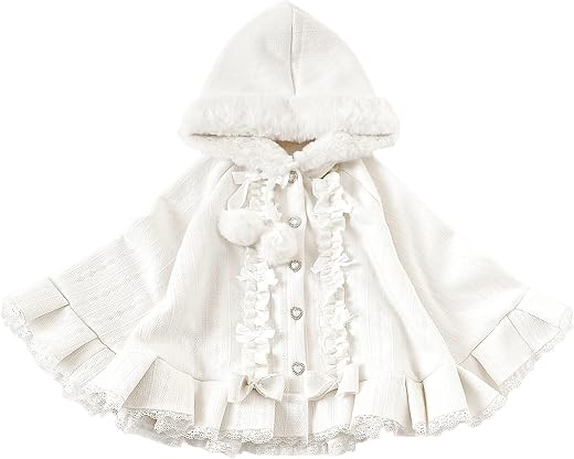 Cuteighteen Kawaii Lolita Hooded Cloak Teens Cape Fleece Lined Jacket Winter Coat Hoodie Lace Trim Poncho Sweater