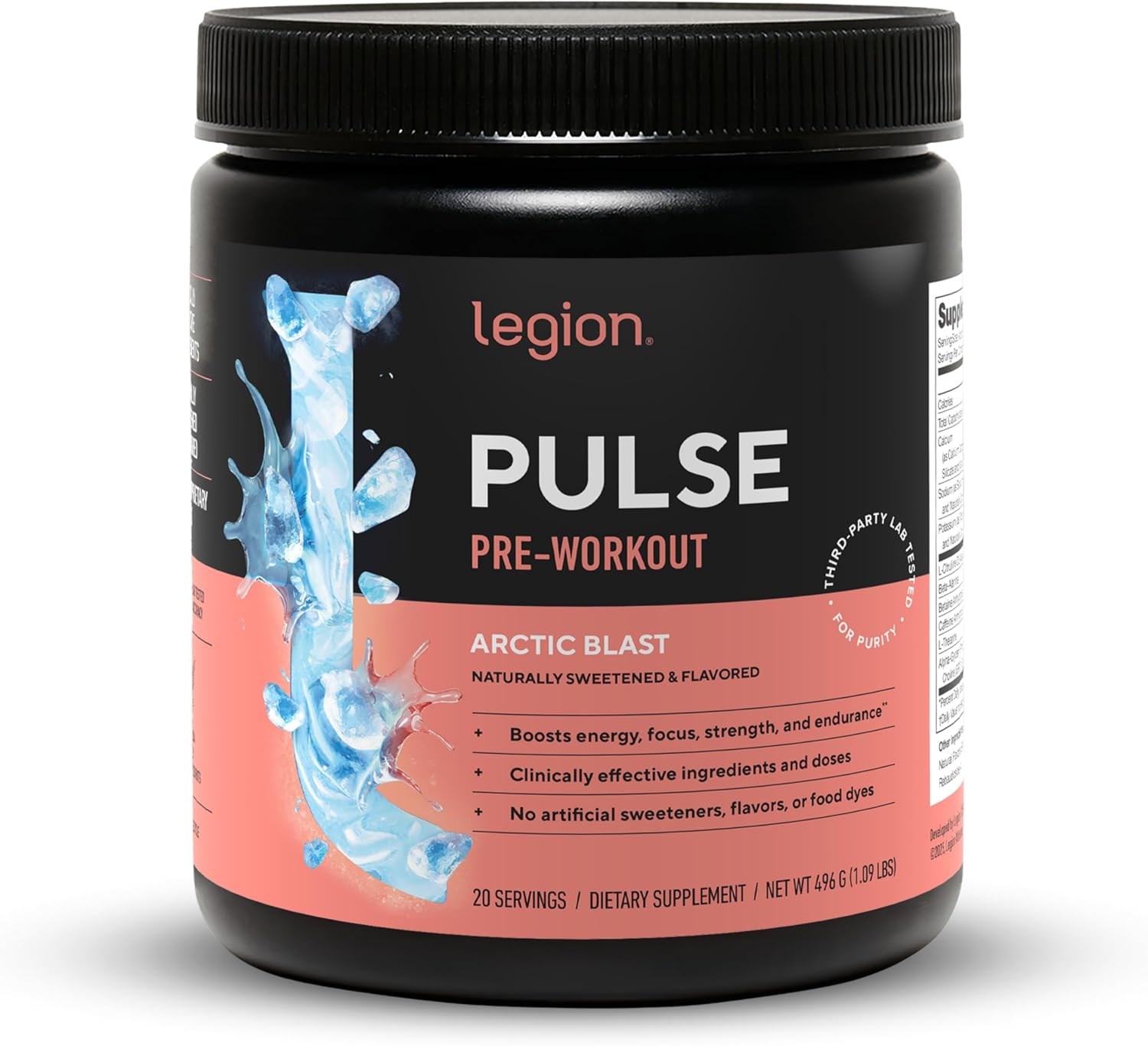 LEGION Pulse Pre Workout - All Natural Nitric Oxide Preworkout Drink to Boost Energy, Creatine Free, Naturally Sweetened, Beta Alanine, Citrulline, Alpha GPC (Arctic Blast)