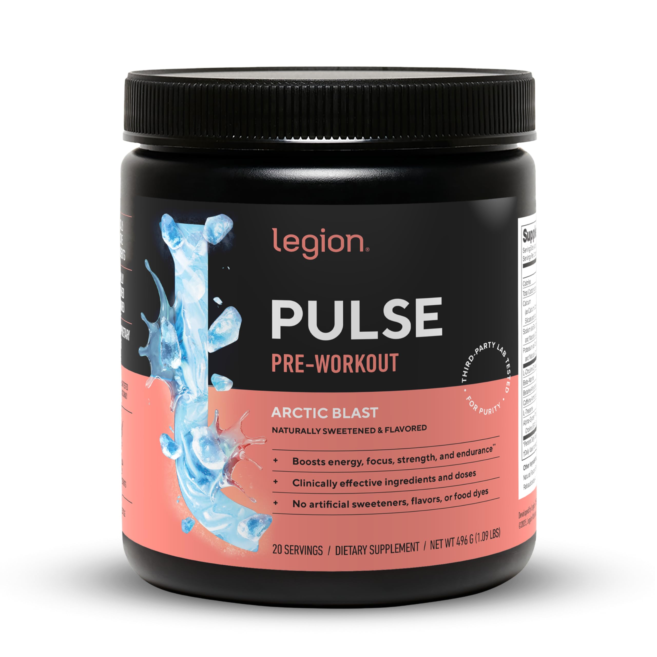 Pulse Pre Workout Supplement - All Natural Nitric Oxide Preworkout Drink to Boost Energy & Endurance. Creatine Free, Naturally Sweetened & Flavored, Safe & Healthy. Arctic Blast, 21 Serving