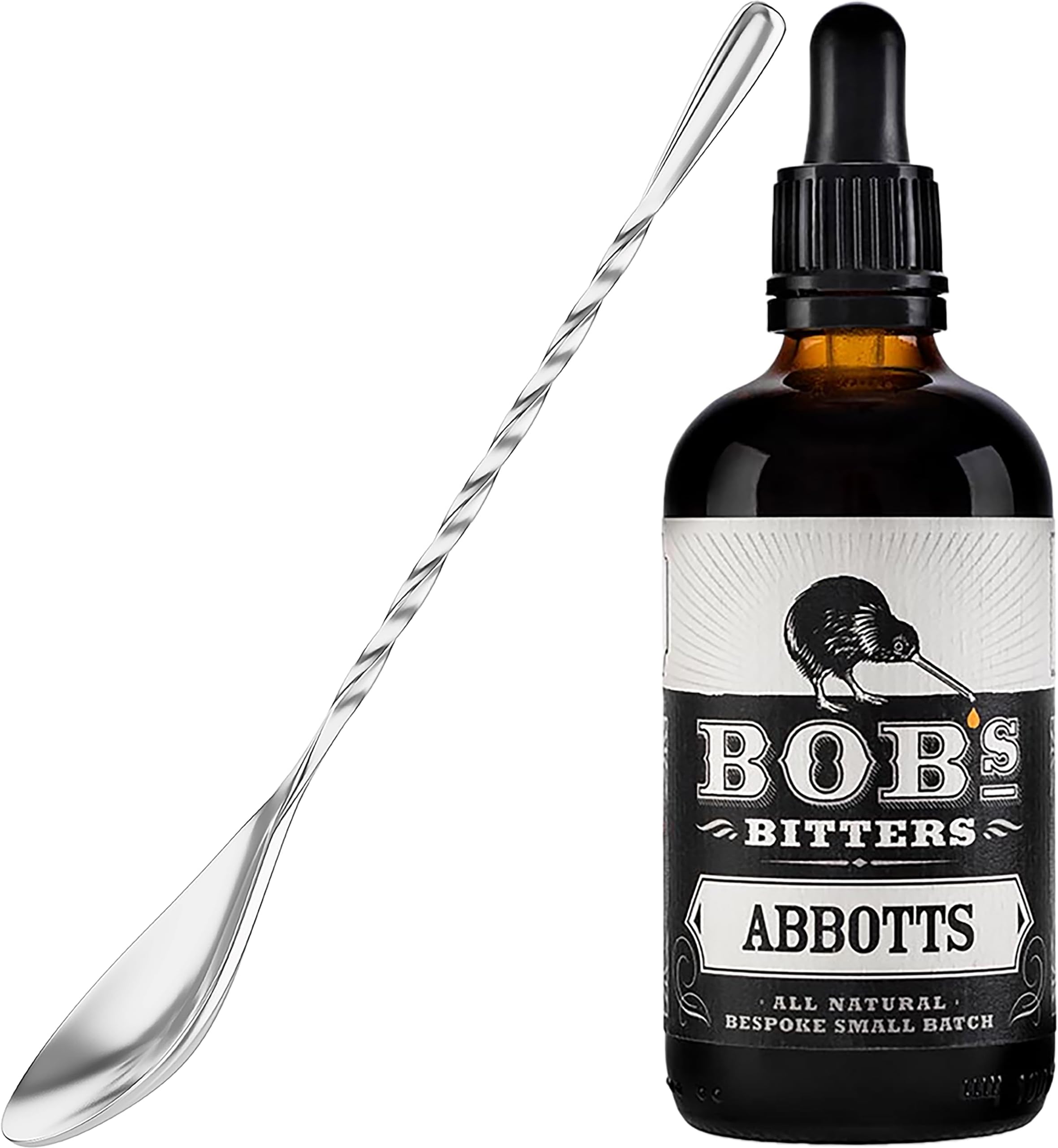 Abbotts Aromatic Cocktail Bitters Bundle, Bob's Abbotts Bitters 100 ml with Cocktailier 7-Inch Bar Spoon