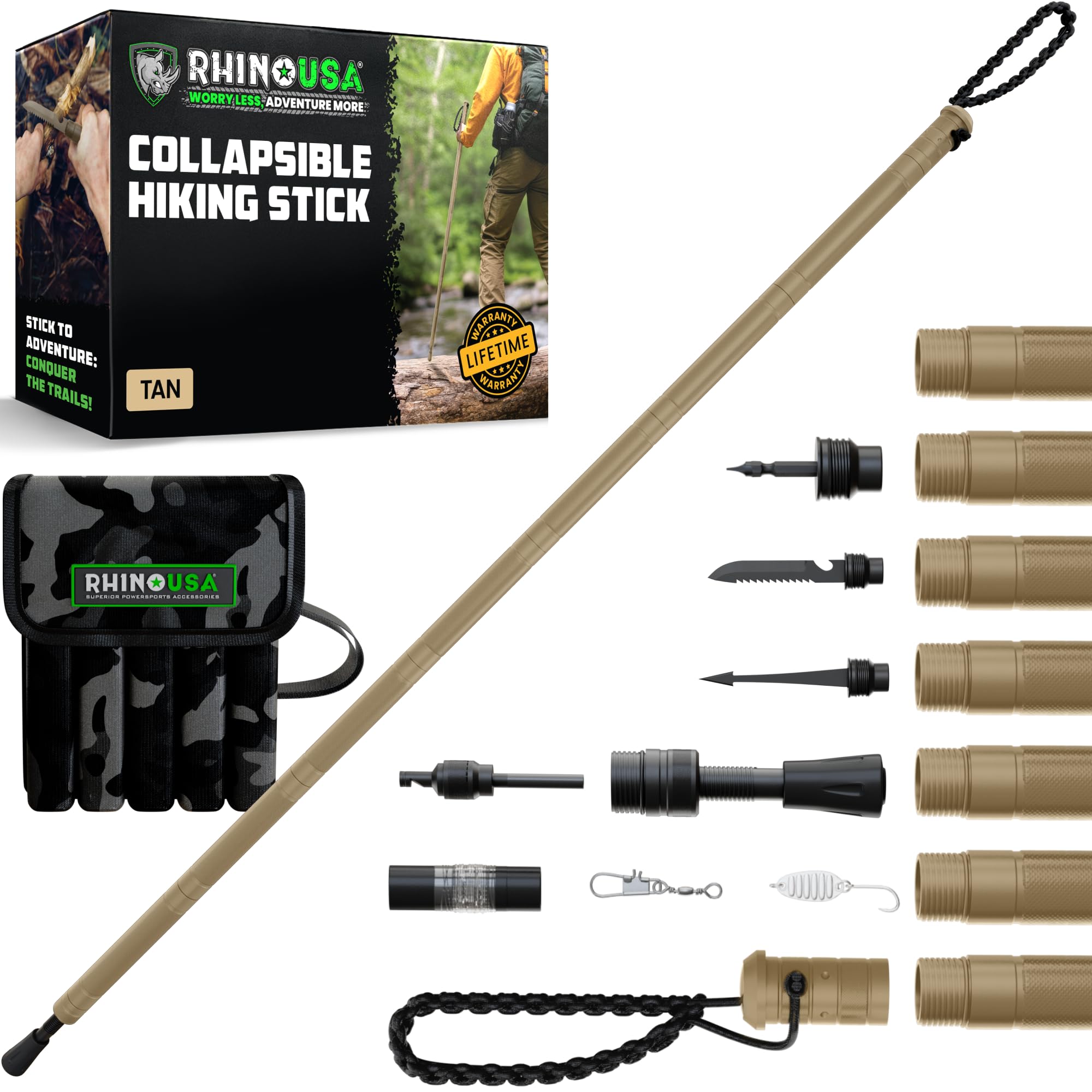 Rhino USA Survival Hiking Stick Multi-Tool - Walking Staff for Camping