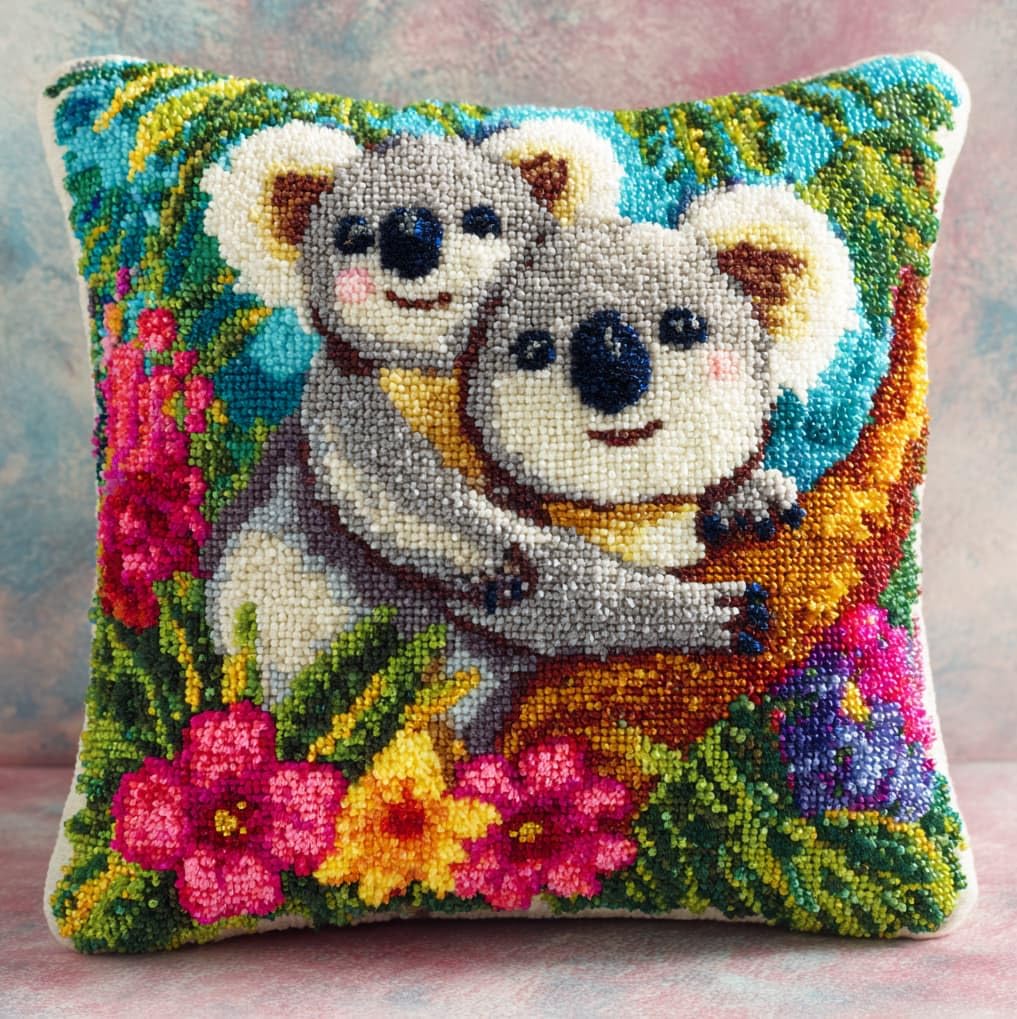 AxiangziK Latch Hook Pillow Case Kit for Adults,Koala Mother and Baby