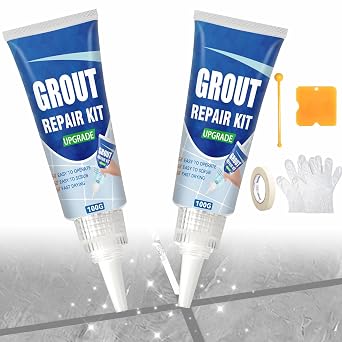 Tile Grout Repair Kit, 2 Pack Fast Drying Grout Filler for Bathroom, Kitchen, Shower, Versatile Triple Use with Grout Sealer, Replace Grout Pen for Restore and Renew Tile Joints Line Grey