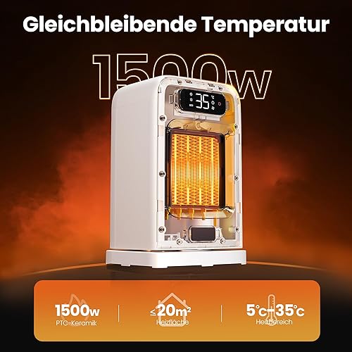 Miniatura 2 de Calentadores de espacio para uso en interiores, calentador de escritorio pequeño de 1500 W 2 en 1 con control remoto, termostato, pantalla LED,