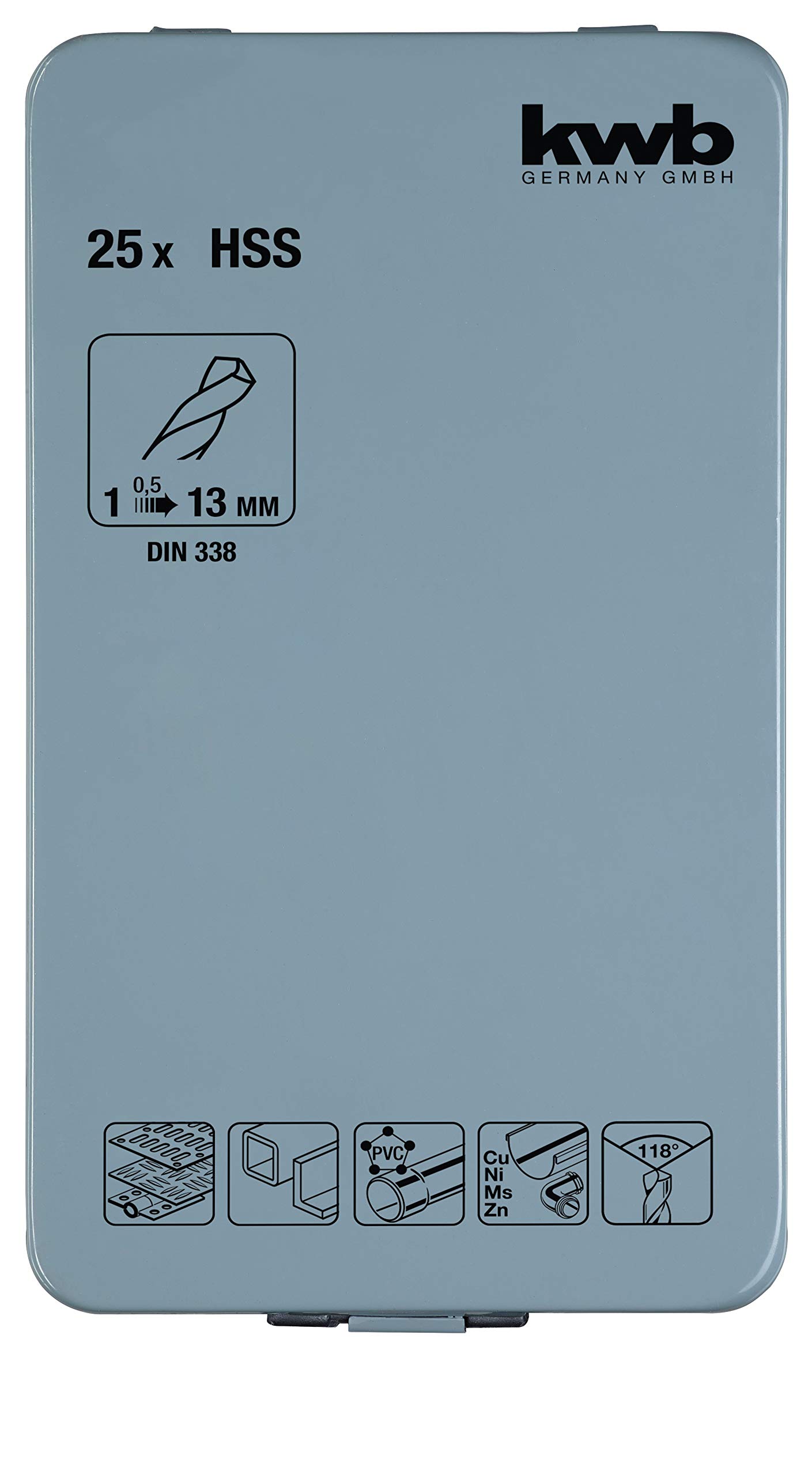 kwb KRAFTIXX Set di punte per metallo HSS - Set di punte per metallo, 25 pezzi, Ø da 1 a 13 mm (passo 0,5 mm)