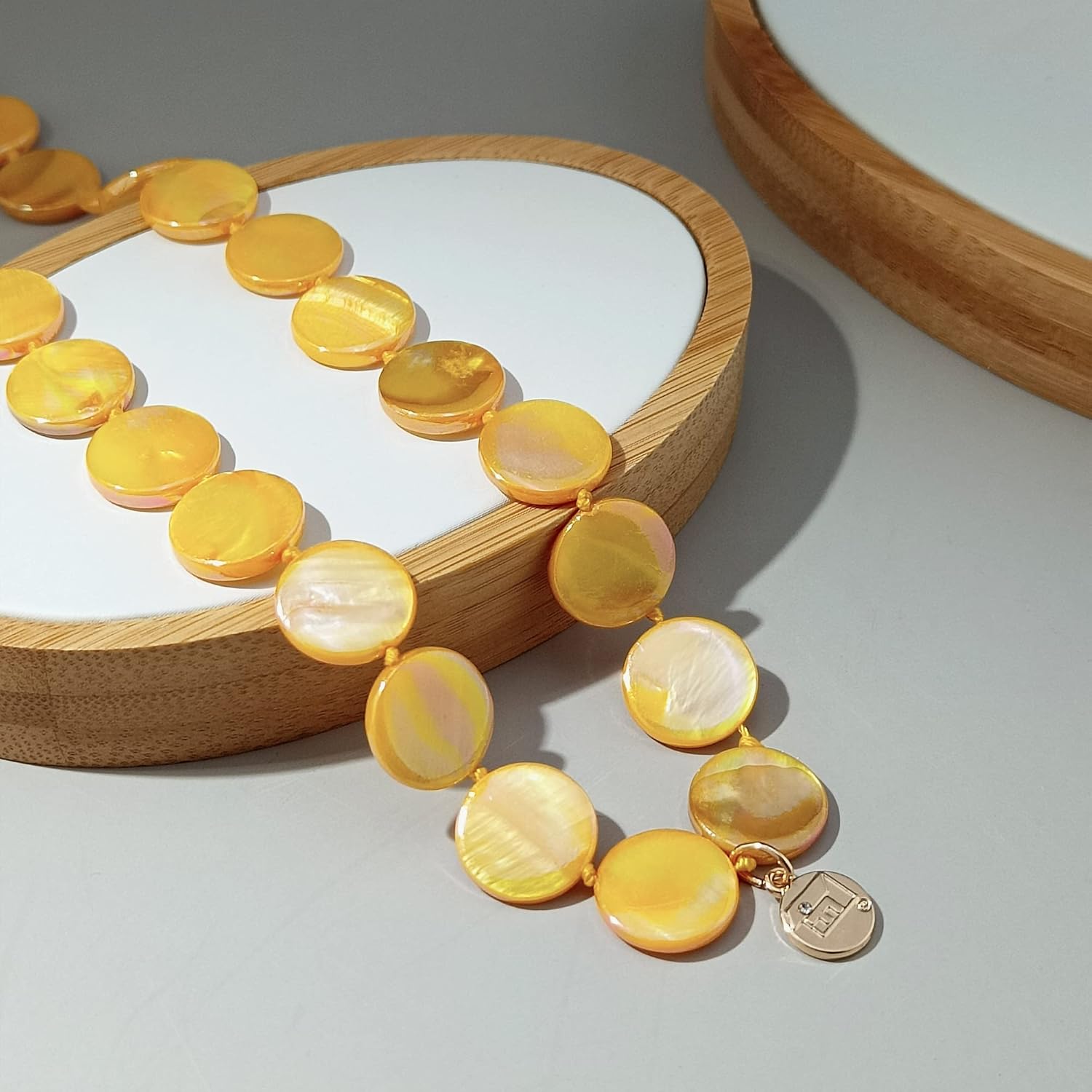 Firstmeet Flat Round Coin Shell Beads Long Knotted Necklace Natural Mother of Pearl Handmade Jewelry For Women - Image 6