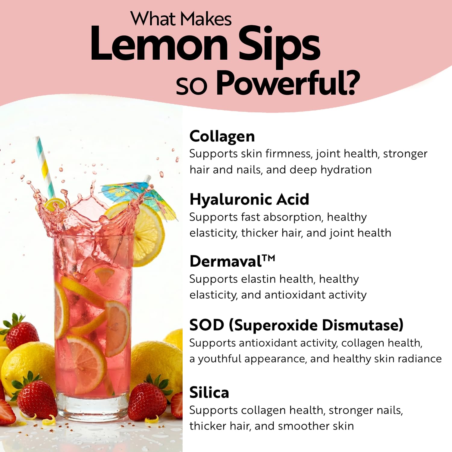 Dr. Kellyann Lemon Sips with Verisol Collagen Peptides, Dermaval & Hyaluronic Acid, Sugar-Free Hydrating Electrolyte Powder, Strawberry Lemonade Flavor, 30 Servings — Amazon image 7