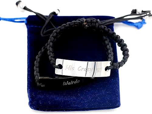 Miniatura 6 de 1 par de pulseras trenzadas Hademade para parejas, pulseras para hombres y mujeres grabadas con "I Love You 3000, God Gave Me You, His Crazy Her