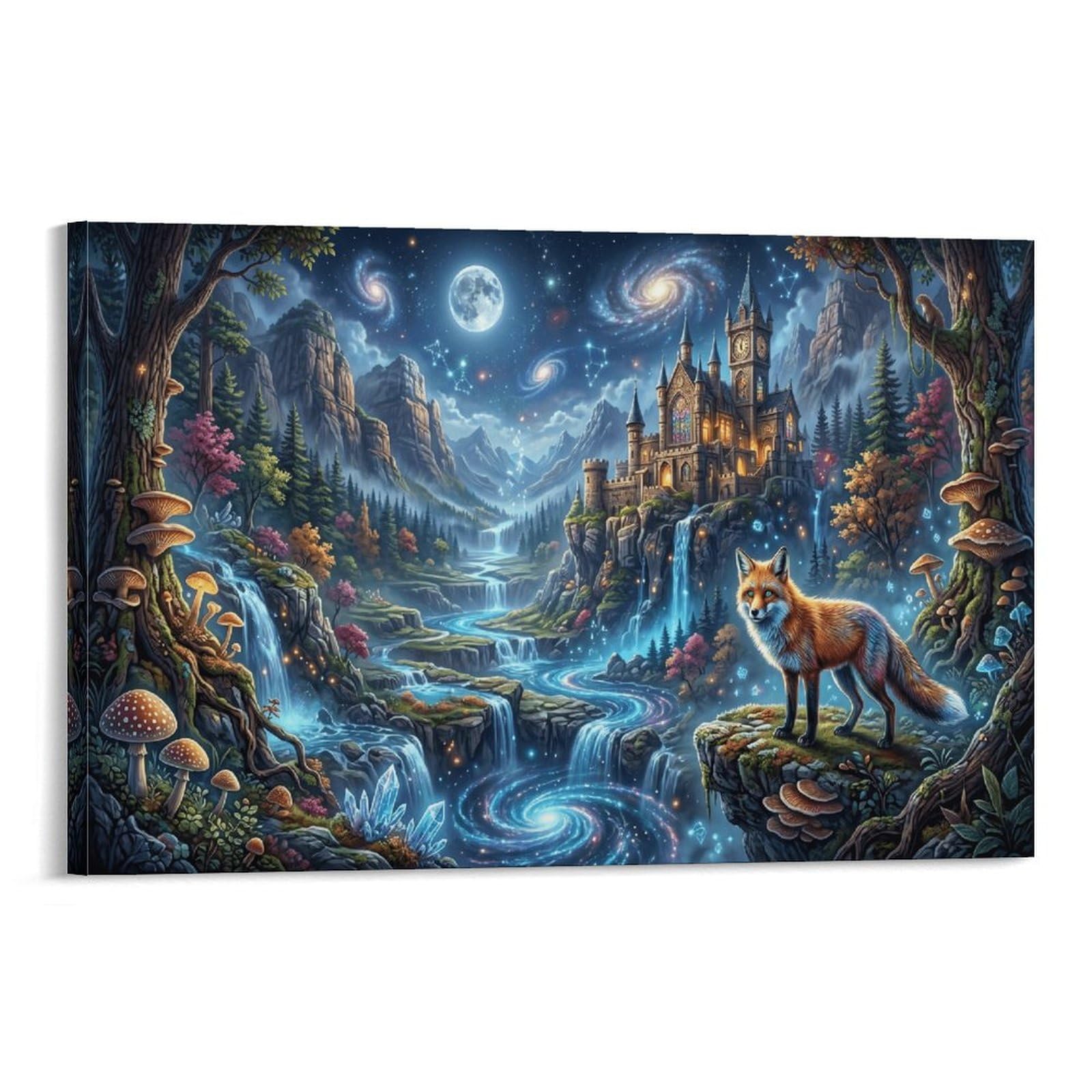 XPASHIQWC Red Fox Poster Artwork Galaxy Castle Giclee Canvas Prints Modern Wall Art Picture Wall Hanging for Living Room Home Decorations 20x30inch(50x75cm)