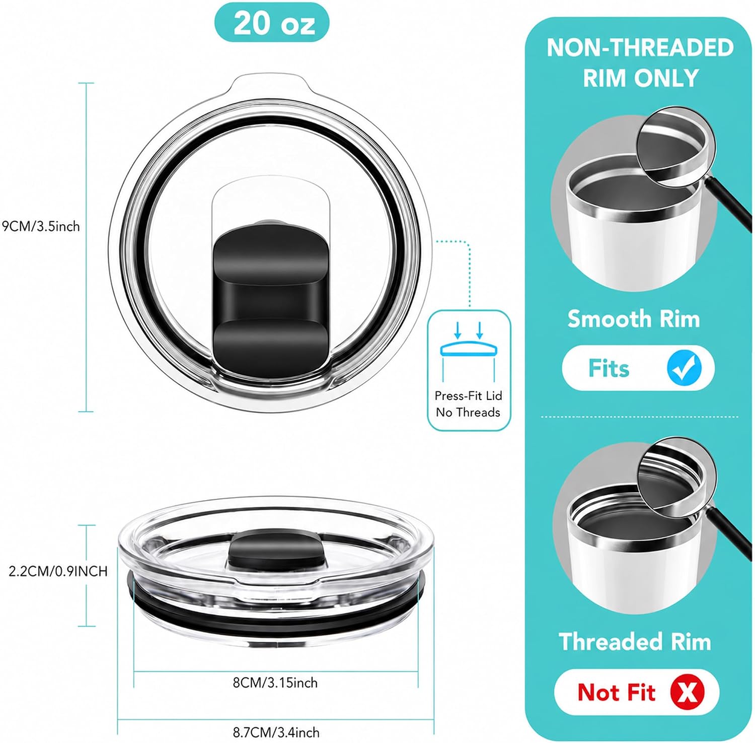 20 oz Tumbler Lid, Replacement Lids Compatible for YETI 20 oz Tumbler, 10/24 oz Mug and 10 oz Lowball, 3 Pack Travel Spill Proof Cup Lids Covers with Magnetic Slider Switch, BPA Free image 2