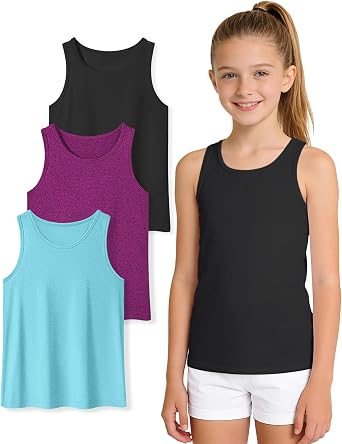 Auranso Girls Tank Tops Quick Dry Athletic Sleeveless Racerback Shirts