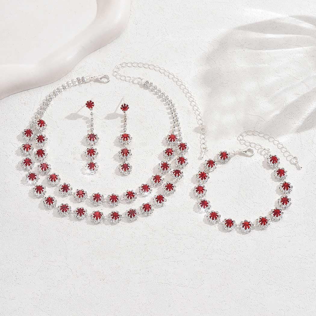 Unicra Rhinestone Bridal Wedding Jewelry Set Silver Crystal Necklace Earrings Bracelet Sets Formal Costume Jewelry for Women and Brides - Image 2