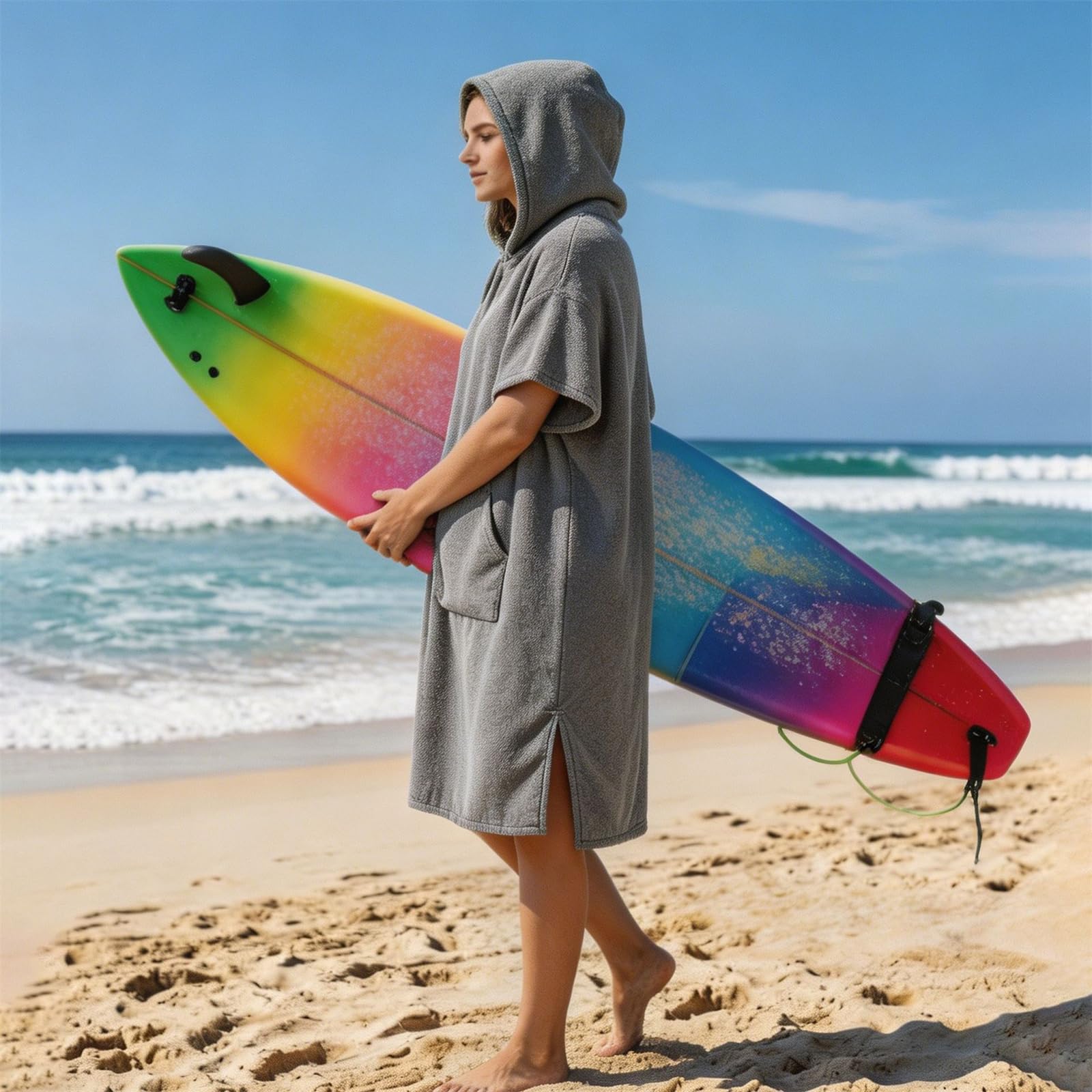 Serviette de bain absorbante avec manches à séchage rapide, texture microfibre pour homme et femme, parfaite pour les voyages et les sports de plein air, peignoir de surf en microfibre