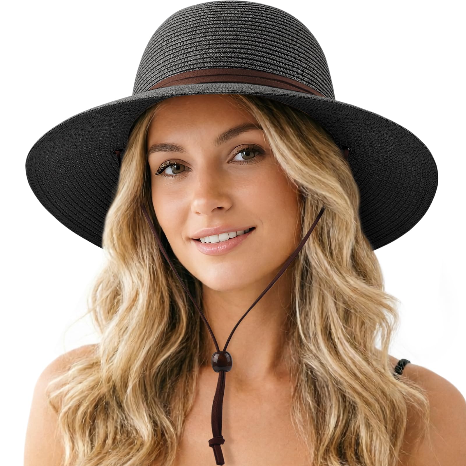 DRESHOW Femme Homme Chapeau de Paille Panama Unisexe Chapeau Été Large Bord Chapeau de Soleil Anti-UV Chapeau de Soleil