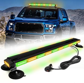 42" Emergency Flashing Strobe Lights Bar with 28 Strong Magnets Double Side Traffic Advisor 206 LED Warning Snow Plow Light for Trucks Vehicles Tow Pickup, Amber/Green