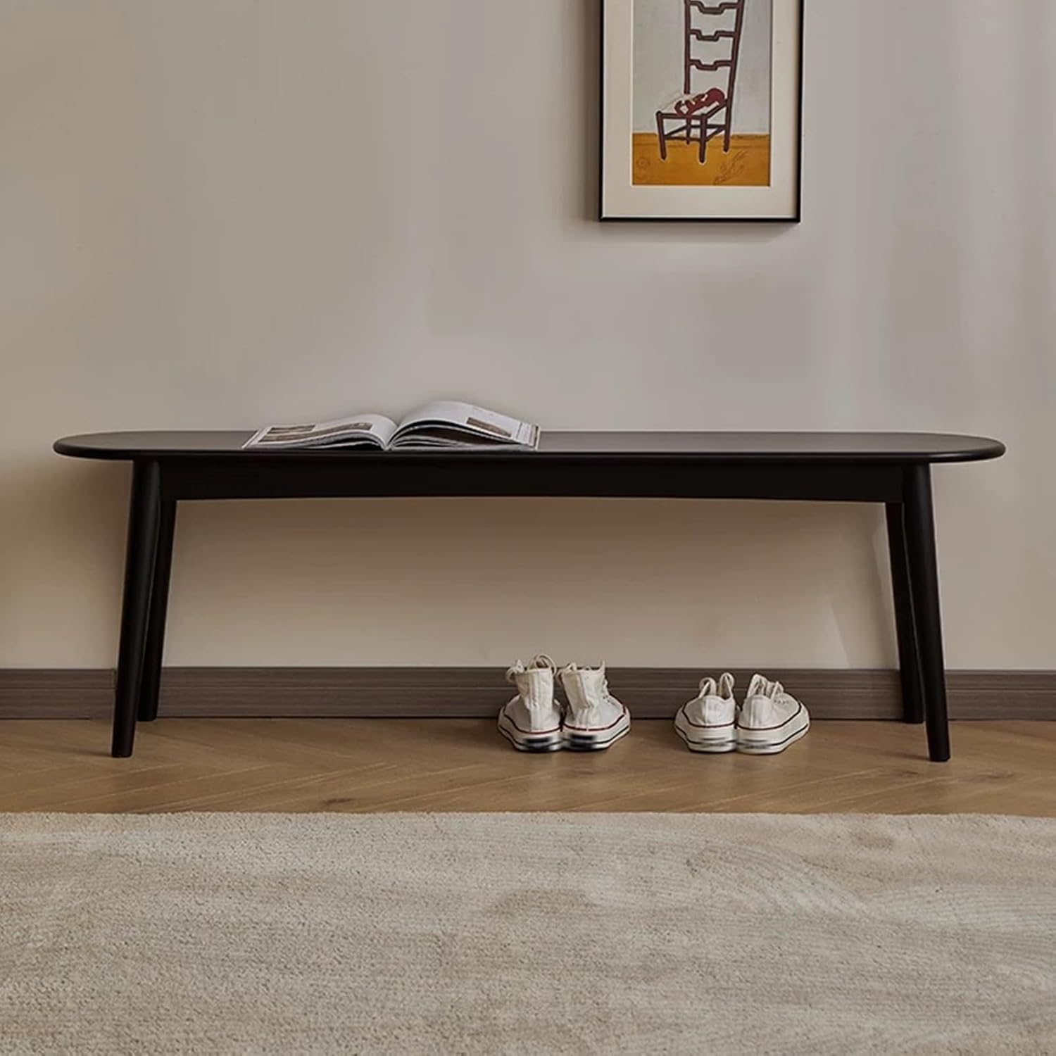 Wood Bench, Dining Bench, Dining Room Bench, Long Kitchen Bench with Rounded Corner, Wood Indoor Bench Stool, Solid Wood Shoe Bench Entryway Benches(Natural,100cm/39.3in)