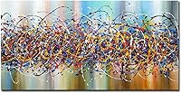 AMEI 30x60 Inch Hand-Painted Jackson Pollock Drip Style Abstract Oil Painting on Canvas, Framed Ready to Hang Modern Wall Art